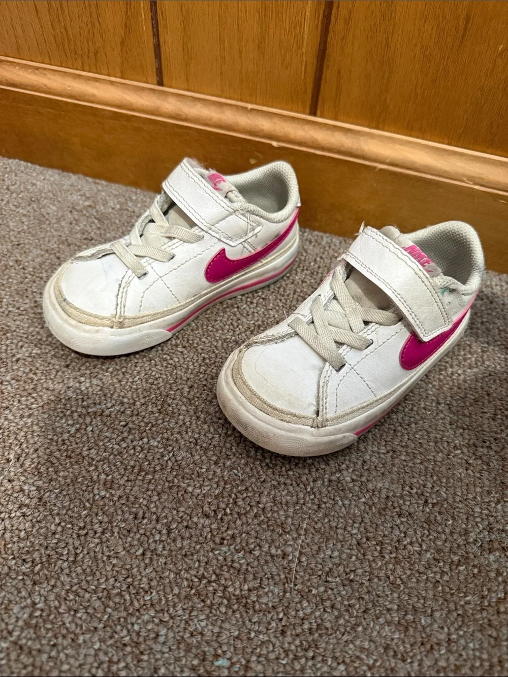 Nike Kids White Sneakers with Pink Swoosh